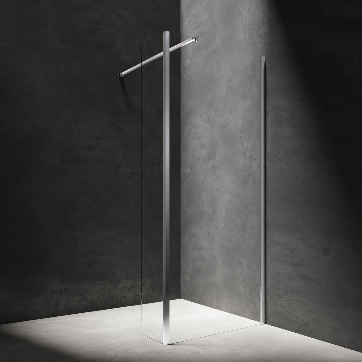 Sprchový kút walk-in Omnires Marina, 80x30cm, s pevnou bočnou stenou, sklo transparentní, profil čierna matnéný