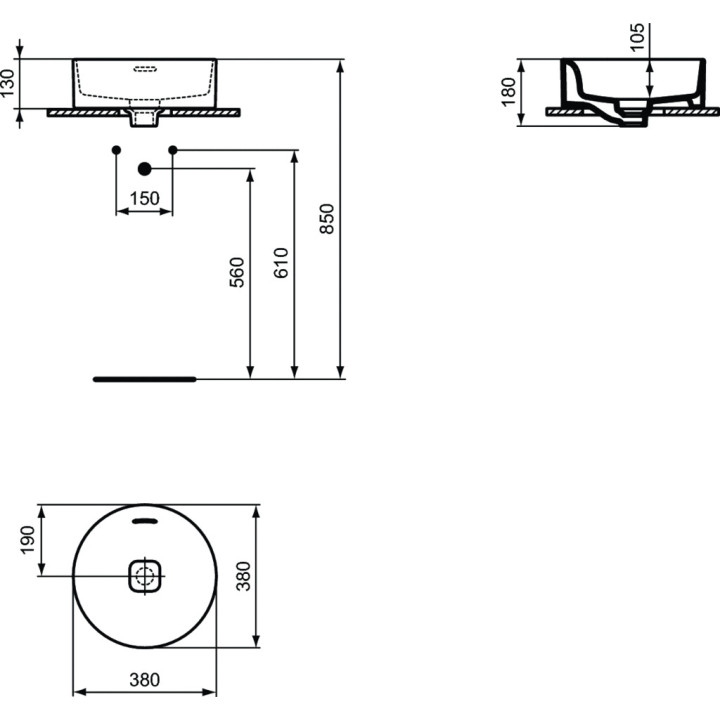 Umývadlo na postavenie na dosku Ideal Standard Strada II, okrúhla, 38cm, prepad, biela
