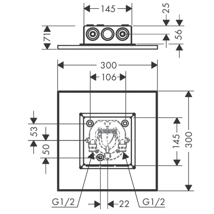 Horná sprcha stropná Axor ShowerSolutions 1 jet, štvorcová, 300x300mm, chróm