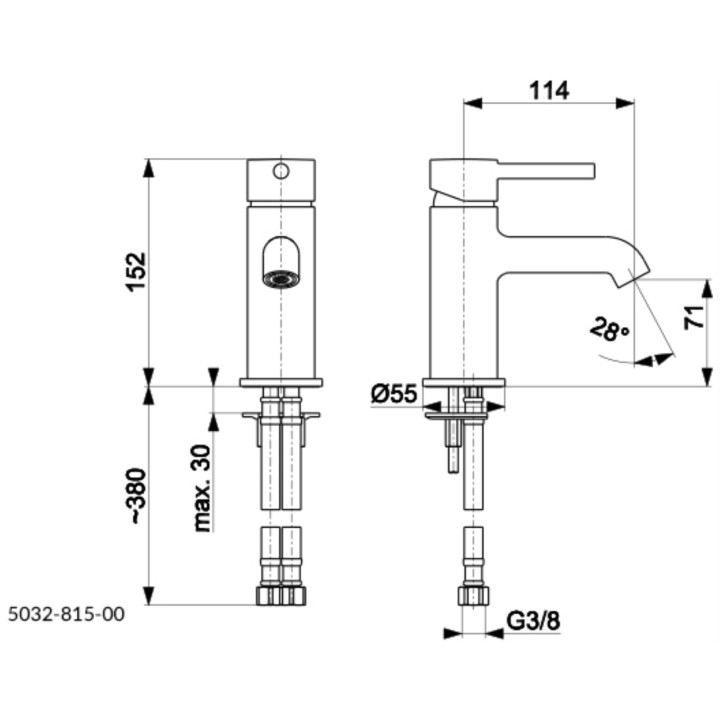 Umyvadlová batéria KFA Moza, na postavení, výška 152mm, zátka klik-klak, chróm