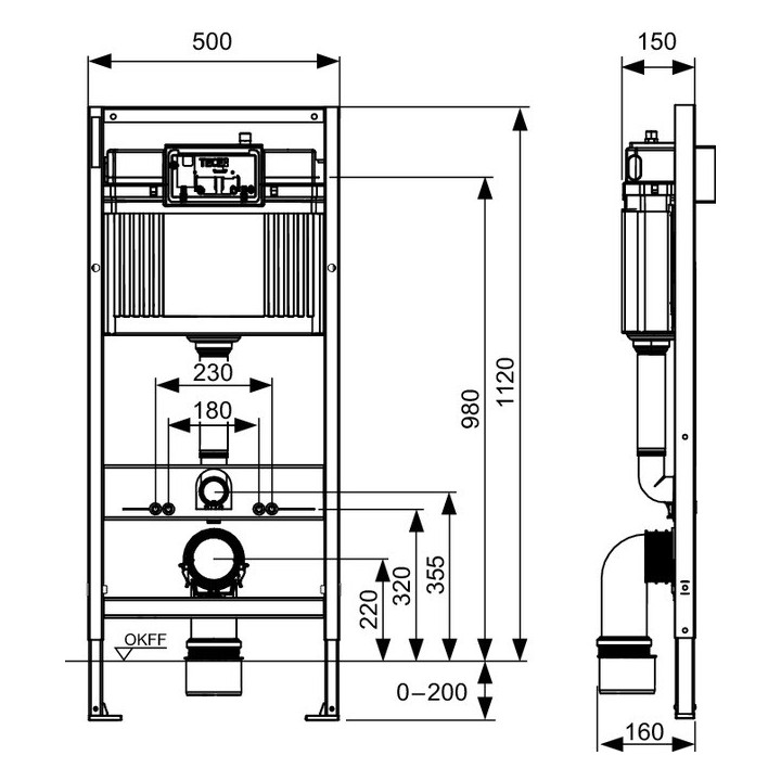 Univerzálny modul podmietkowý WC TECEbase, výška 1120mm, splachovač uruchamiana z przodu alebo z góry