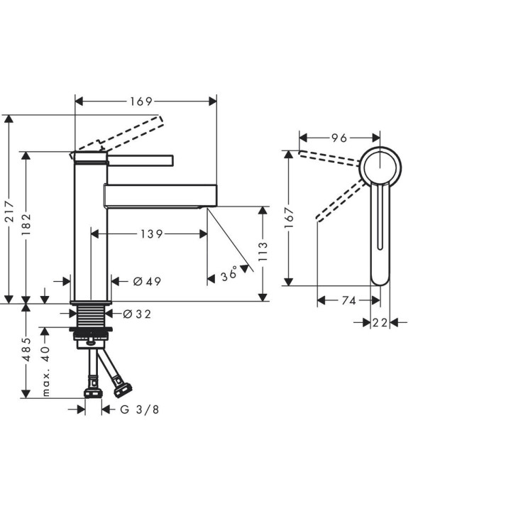 Umyvadlová batéria Hansgrohe Finoris, na postavení, páková, výška 182mm, súprava odtokový, chróm