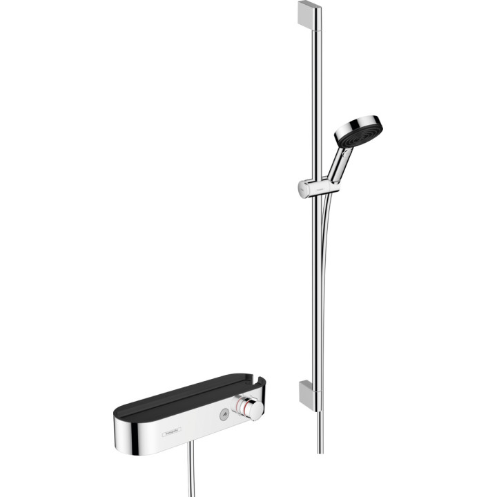 System prysznicowy Hansgrohe Pulsify Select 105 3jet Relexation, słuchawka z wężem, drążkiem 65cm i baterią termostatyczną, chro