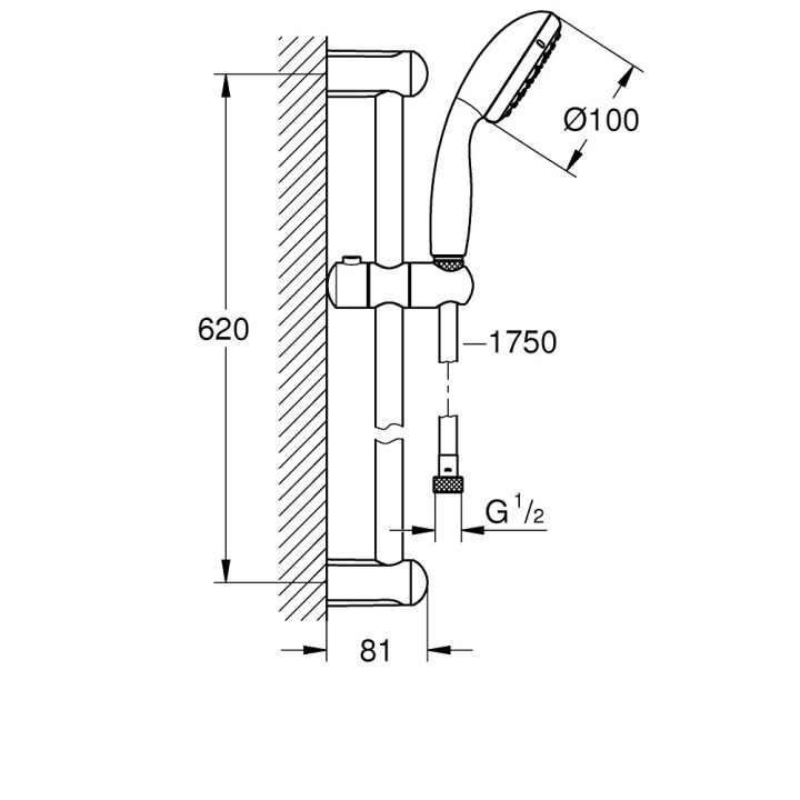 Sprchový set Grohe Tempesta 100, sluchátko 2-funkčná s hadicou 175cm i drążkiem 60cm, chróm