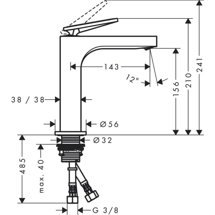 Umyvadlová batéria Axor Citterio, na postavení, výška 210mm, závěs dźwigniowy, súprava odtokový push-open, chróm