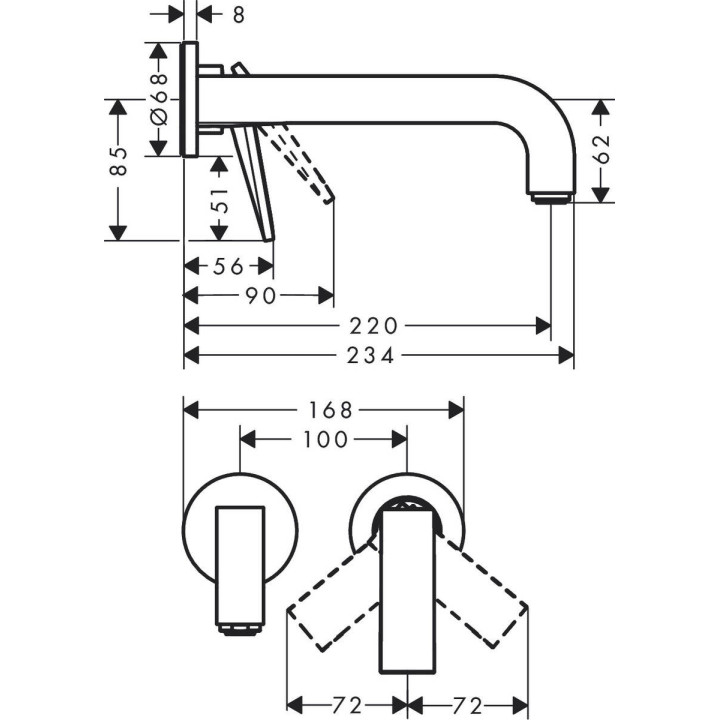Umyvadlová batéria Axor Citterio, podomietková, výtokové rameno 220mm, závěs dźwigniowy, chróm