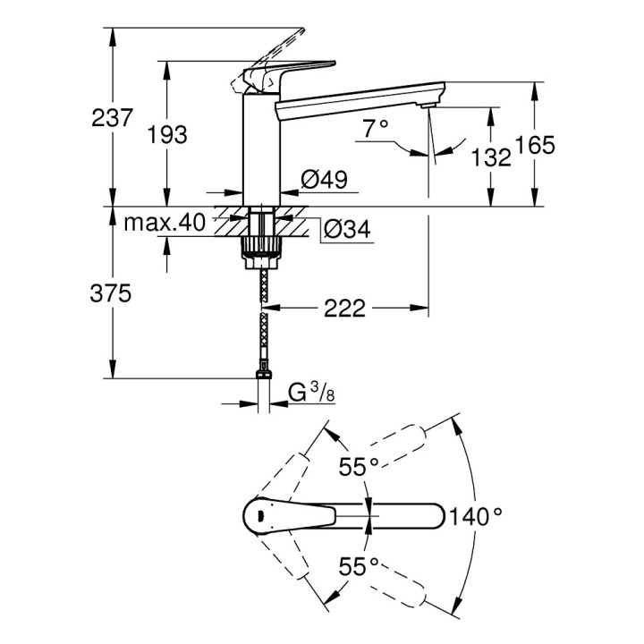 Drezová batéria Grohe BauLoop, výška 194mm, DN 15, obracana výtokové rameno 222mm, chróm