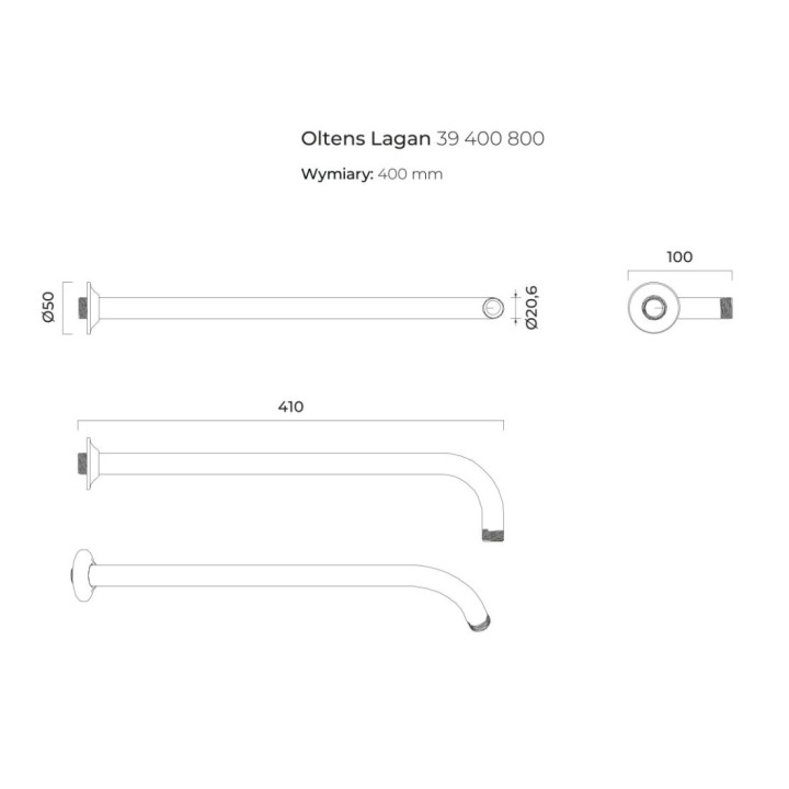Rameno hornej sprchy Oltens Lagan, nástenné, 40cm, chróm