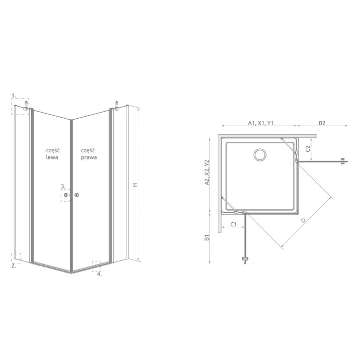 Sprchový kút Radaway Nes Black KDD II 80, časť ľavé, 800x2000mm, profil čierna