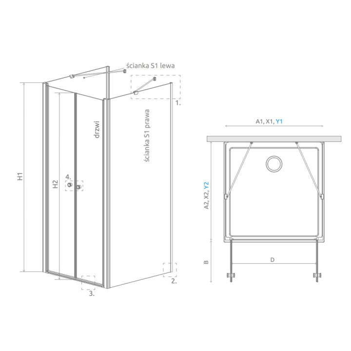 Dverí kúty prysznicowej Radaway Eos DWD+S, 80cm, dvojkrídlové, sklo číre, profil chróm