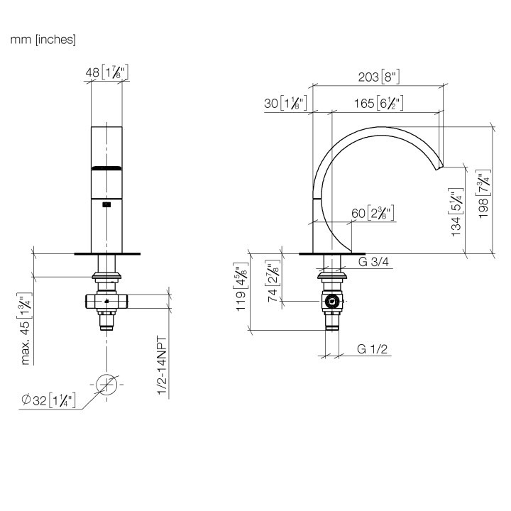 Výtokové rameno umyvadlová Dornbracht CYO, na postavení, rozsah 167mm, chróm