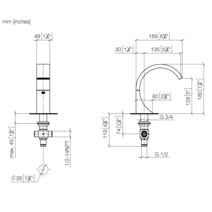 Výtokové rameno umyvadlová Dornbracht CYO, na postavení, rozsah 167mm, chróm