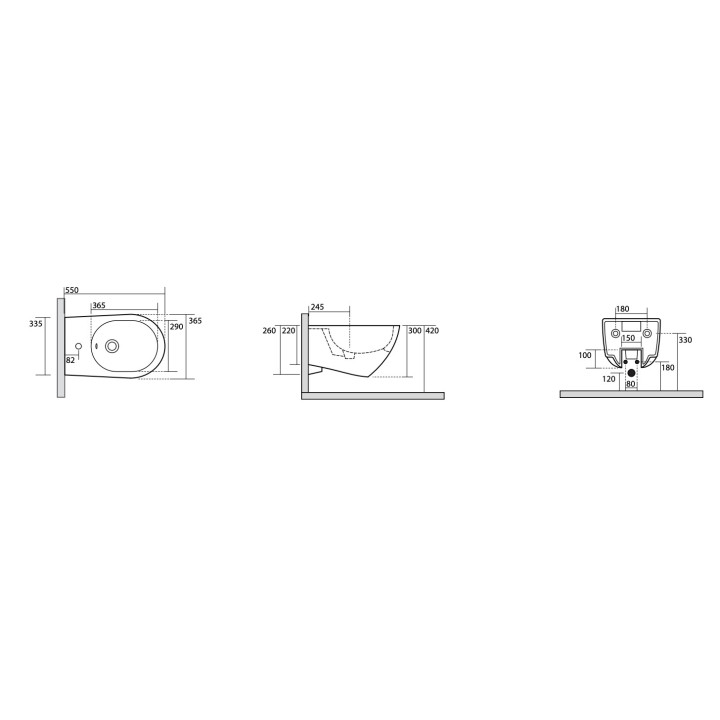 Závesný bidet Kerasan Aquatech, 55x36,5cm, z prepadom, otvor na batériu, biely