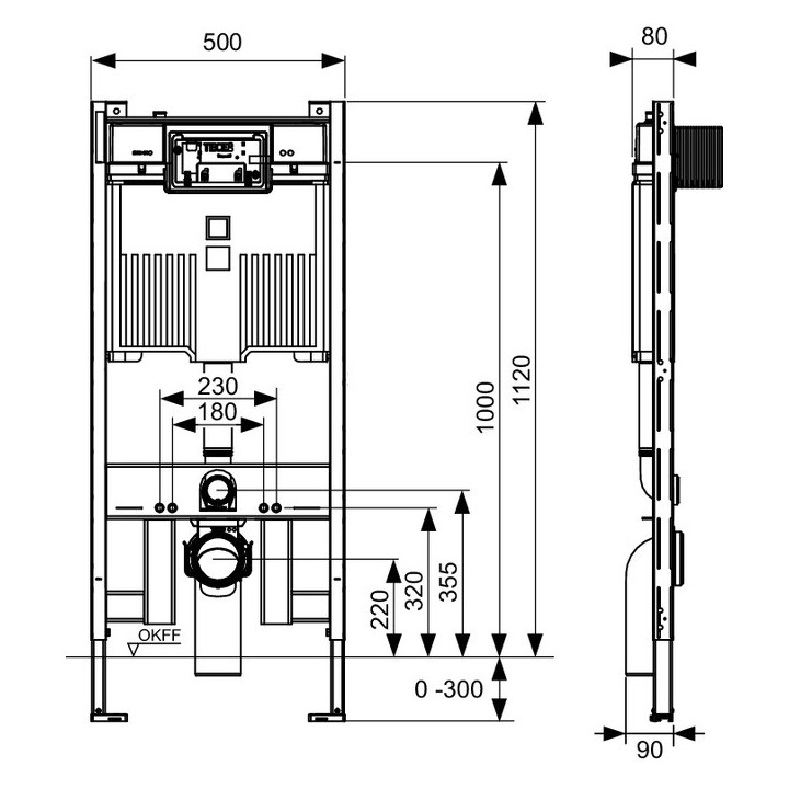 Univerzálny modul podmietkowý WC TECEprofil, výška 1120mm, z spłuczką uruchamianą z przodu