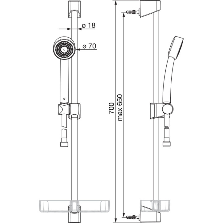 Sprchový set Oras Apollo, sluchátko 1-funkčná držák 700mm, mydelniczką i hadicou 150cm, chróm