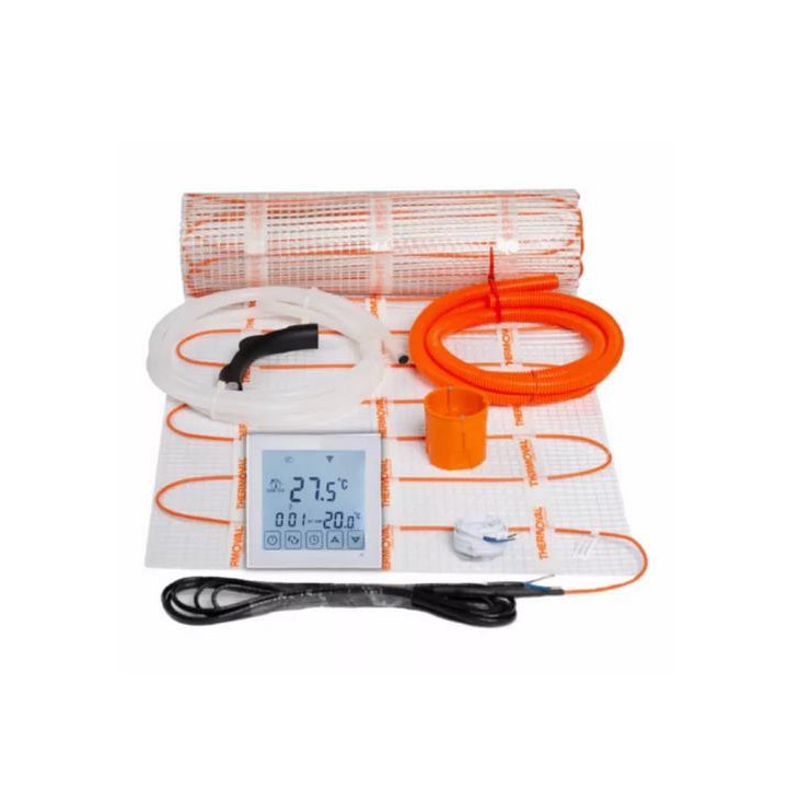 Súprava elektrycznego ogrzewania podłogowego Thermoval z matą TV TO 50 170 W/m2 zasilaną jednostronnie (powierzchnia 0,5 m2) a z