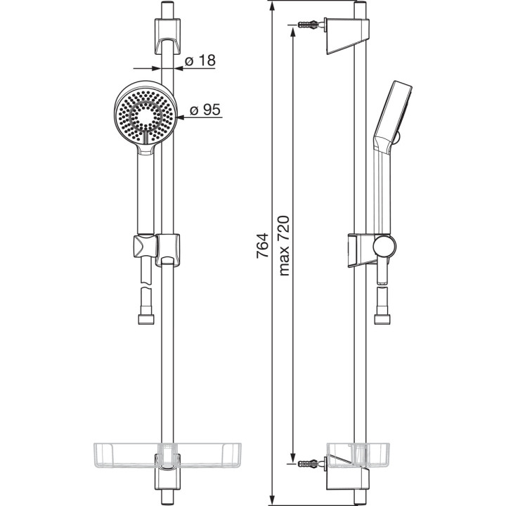 Sprchový set Oras Apollo Eco, sluchátko 1-funkčná držák 700mm, mydelniczką i hadicou 150cm, chróm