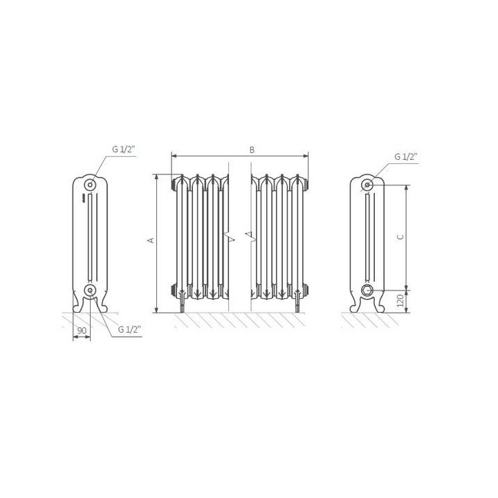 Radiátor Terma Angus Horizontal 60x162 cm - biela/ barva