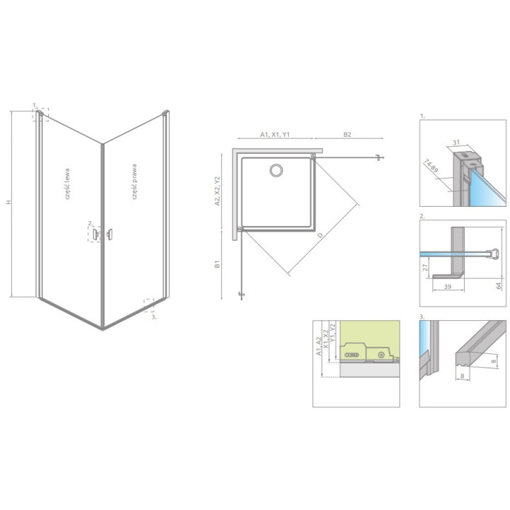 Sprchový kút Radaway Modo X I 120, przejrzysta, 1180x2000mm