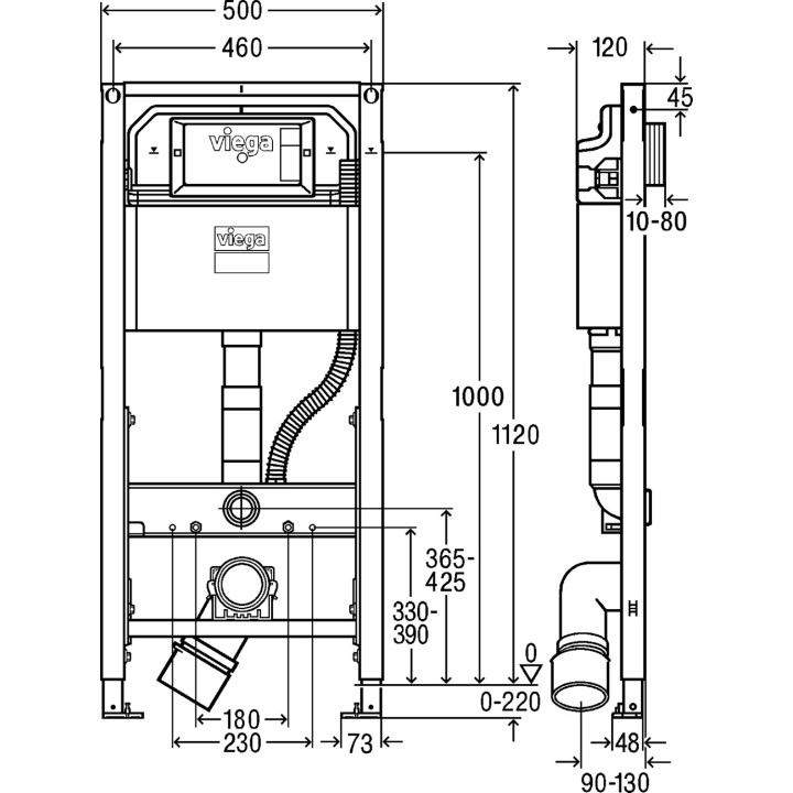 Modul podmietkowý WC Viega Prevista Dry, 1120mm, s prepojením dla toalety myjącej