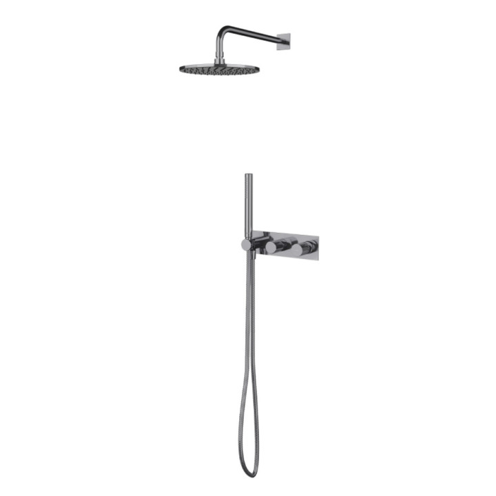 S termostatom system sprchový Omnires Contour, na stěnu, 2 wyjscia vody, Horná sprcha okrúhla 250mm, sluchátko 1-funkčná, antrac