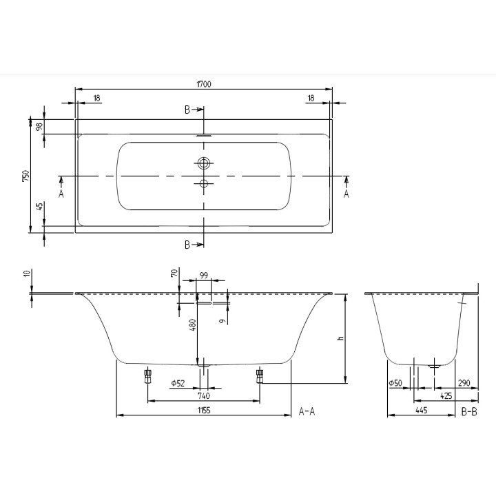 Vaňa obdĺžniková Villeroy&Boch Subway 3.0, 170x75cm, Weiss Alpin