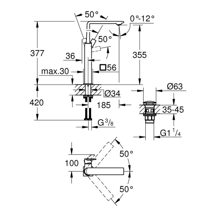 Umyvadlová batéria Grohe Allure, na postavení, výška 253mm, otočné výtokové rameno, zátka automatický, chróm