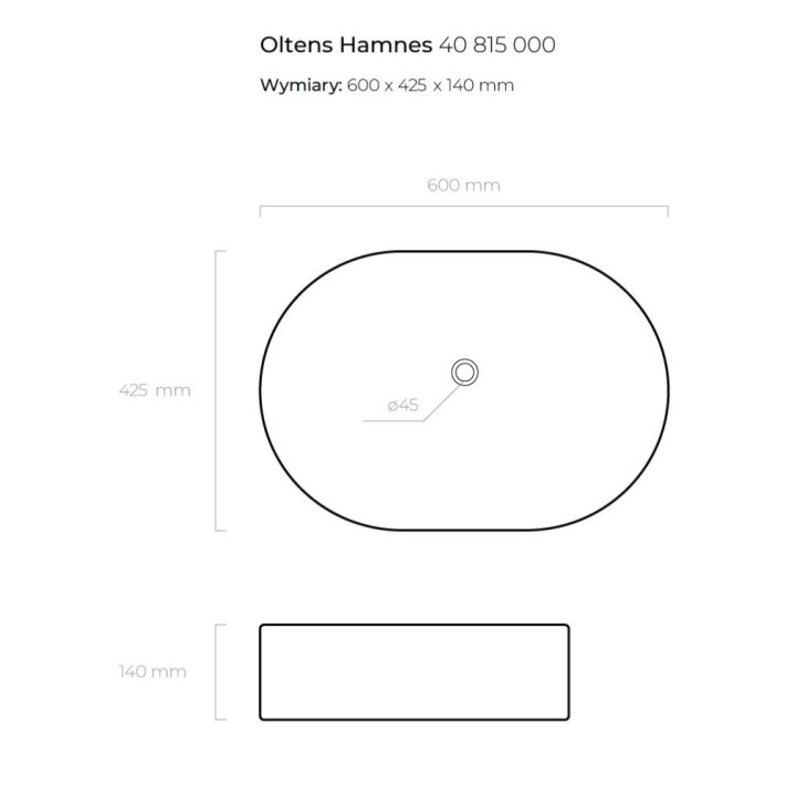 Umývadlo na postavenie na dosku Oltens Hamnes, 60x42,5cm, Oválna, bez prepadu, povlak SmartClean, biela