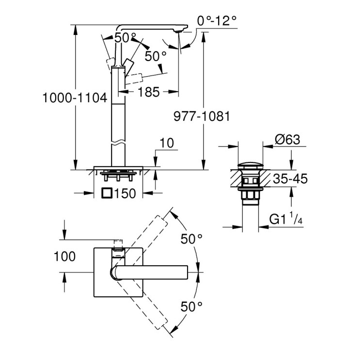 Umyvadlová batéria Grohe Allure, na postavení, výška 377mm, otočné výtokové rameno, zátka klik-klak, chróm