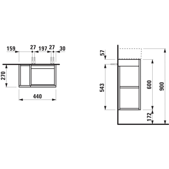 Skrinka pod umywalkę Laufen Kartell by Laufen, 44x27cm, dverí pravé, dla umywalki 815334, biely matnéný