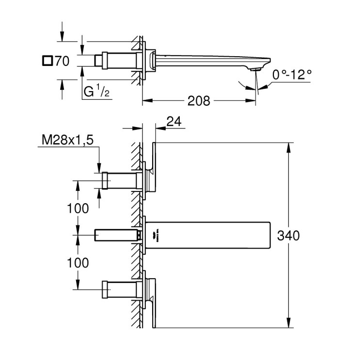 Umyvadlová batéria 3-otvorová Grohe Allure, podomietková, výtokové rameno 150mm, chróm