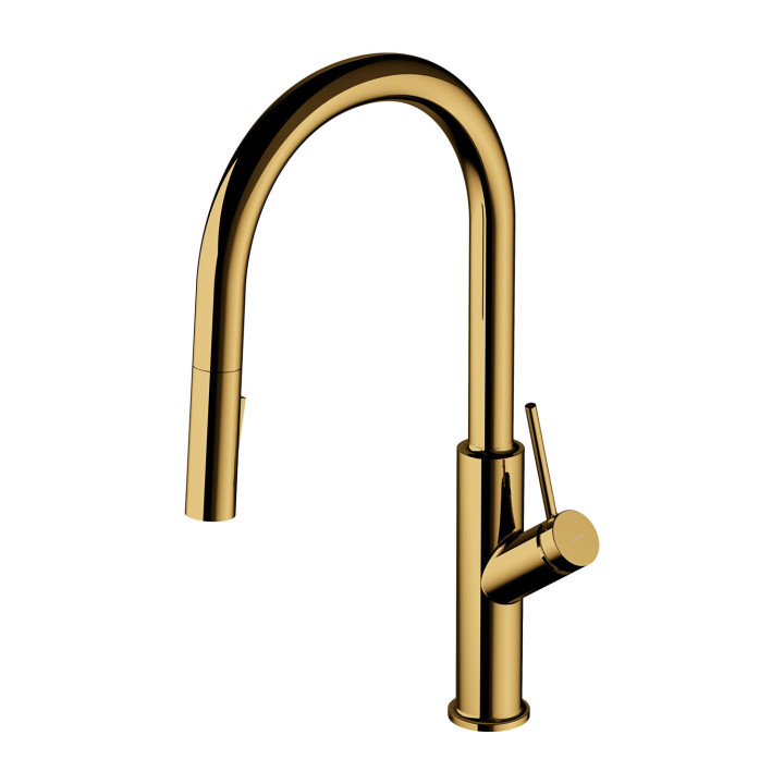 Batéria kuchenne Omnires Bend, na postavení, výška 444mm, výsuvné i obracana výtokové rameno, zlatý