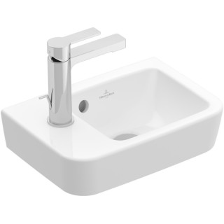 Malá umývadlo závesné Villeroy&Boch O.novo, 36x25cm, z prepadom, otvor na batériu, AntiBac, CeramicPlus, Weiss Alpin