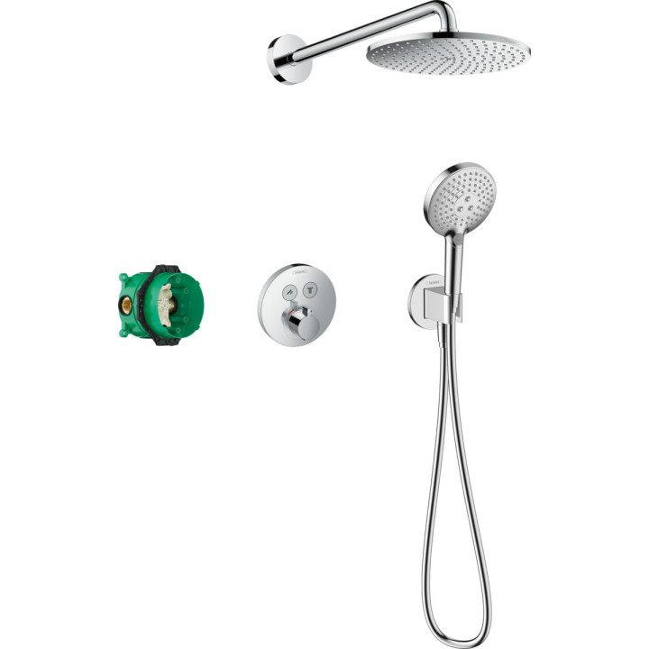 Sprchový set Hansgrohe Raindance E 300 1jet ShowerSelect Square, podomietkový, Batéria termostatická, Horná sprcha 30x30cm, sluc