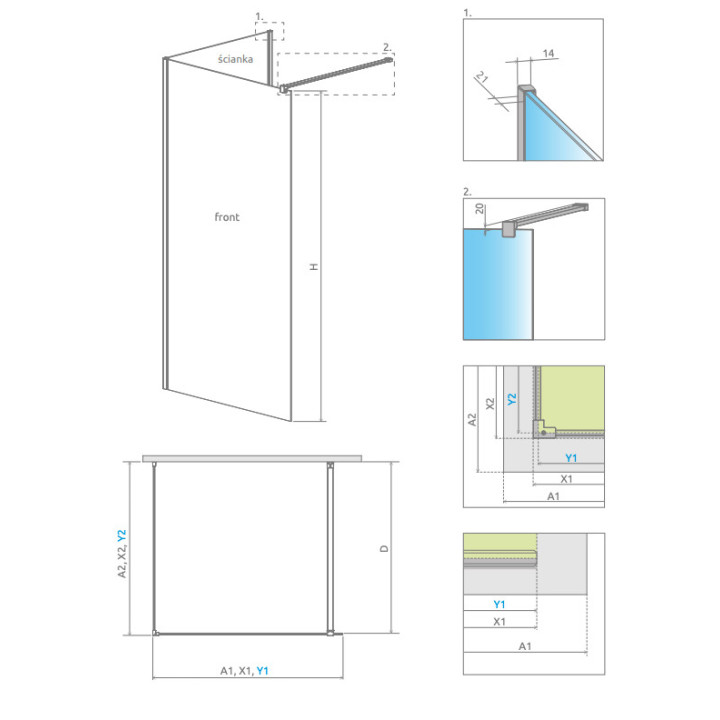 Sprchový kút walk-in Radaway Modo New Black II s vešiačikom, 160x200cm, sklo číre, profil čierna