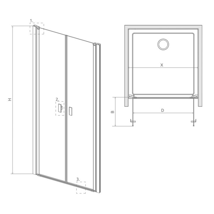 Dverí sprchové do niky Radaway Nes 8 Black DWB 90, pravé, skladacie, sklo číre, 900x2000mm, čierna profil