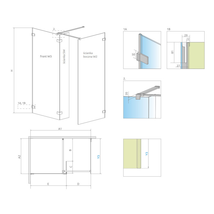 Pevná bočná stena W5 100 Radaway Euphoria Walk-In VI, przejrzysta, 986-996x2000mm, profil chróm