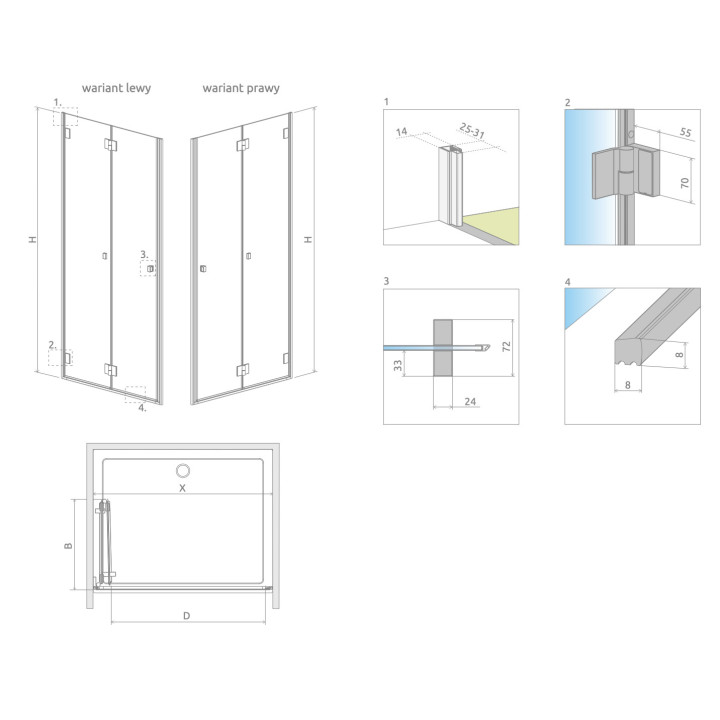 Dverí sprchové do niky Radaway Carena DWJ 120, ľavé, 1193-1205mm, sklo číre, profil chróm