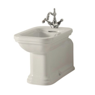 Bidet stojaci Kerasan Waldorf Prolungato, otvor na batériu, prepad, biely, wykończenia chróm