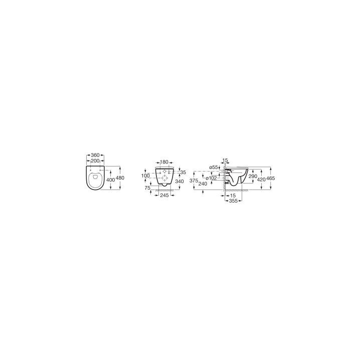 Misa WC závesné, Roca Gap Square Rimless Compacto 48×34 cm, MaxiClean, biela