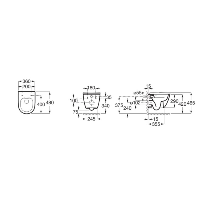 Závesné wc Roca Gap Round Rimless, odkryte mocowania, povlak SupraGlaze, biely