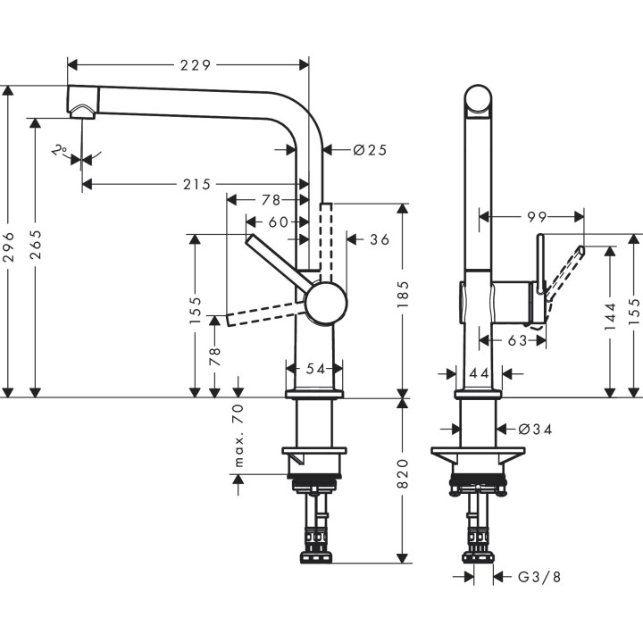 Drezová batéria Hansgrohe Talis M54, páková, výška 27 cm, výsuvná sprcha, 1jet, sBox, chróm