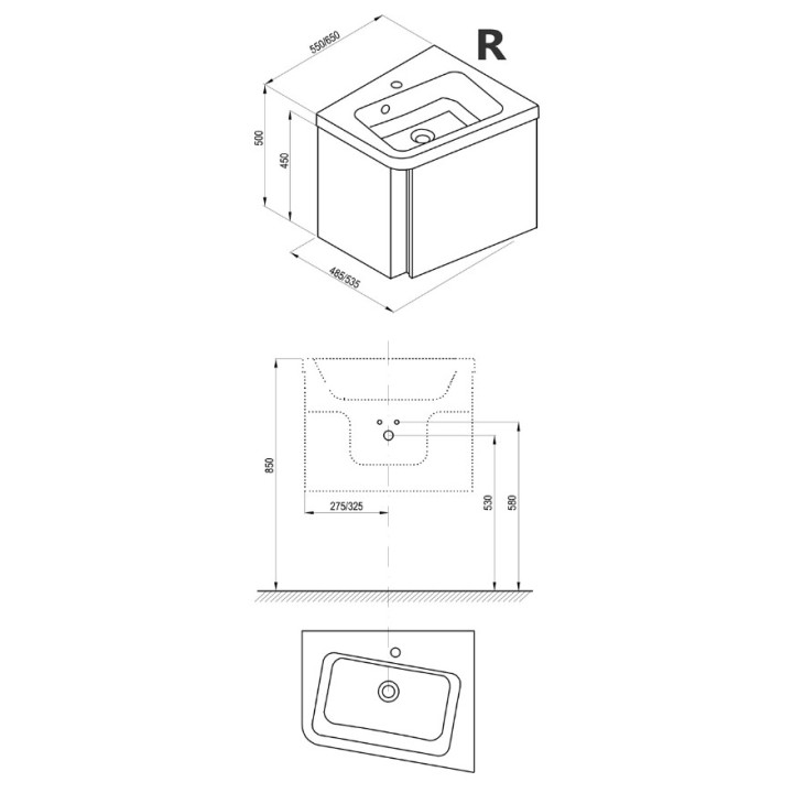 Skrinka podumývadlová Ravak SD 10° Pravé ,rohová, 550mm, biela