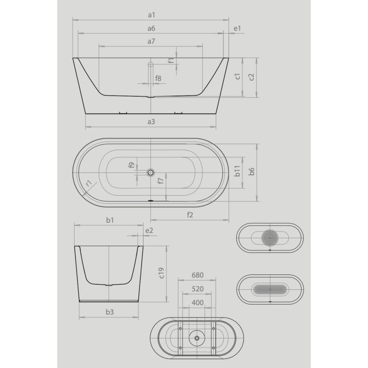 Vaňa voľne stojaca Kaldewai Meisterstück Classic Duo Oval, 170x75cm, Súprava odtokovo-prepadový, powierzchnia uszlachetniona, bi