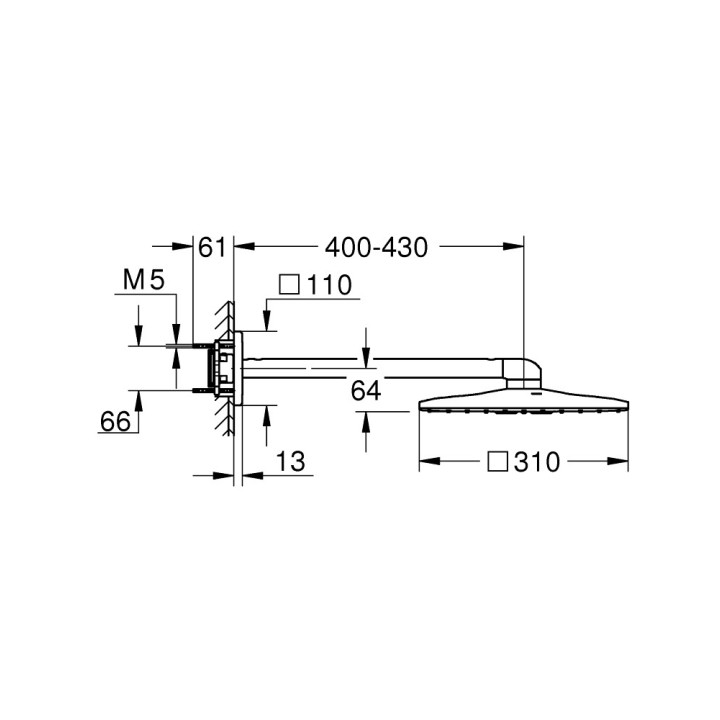 Horná sprcha s ramenom nastenným Grohe Rainshower F-Series 254x254mm, chróm