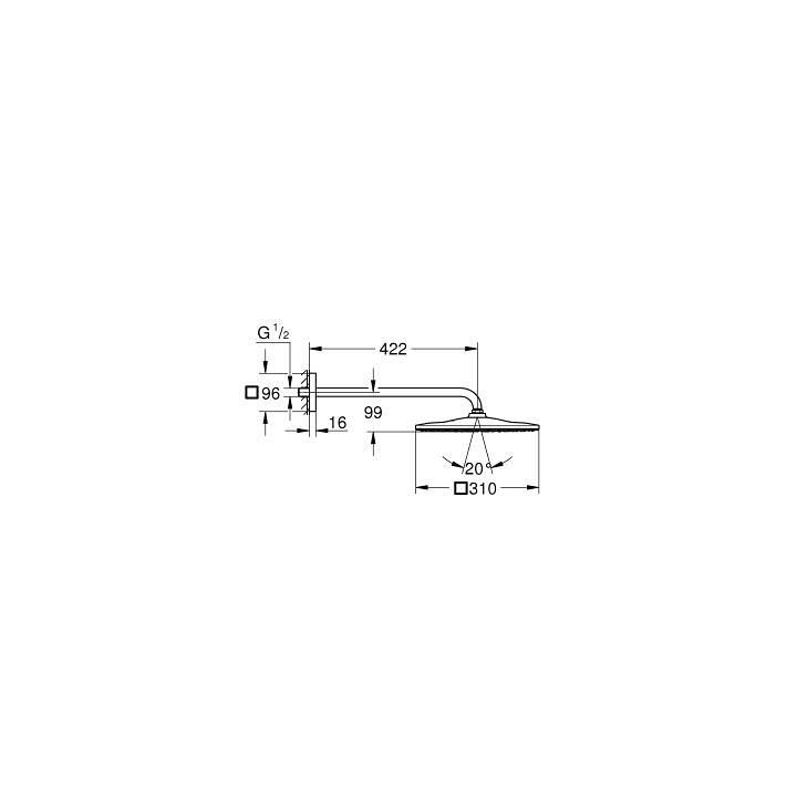 Horná sprcha s ramenom nastenným 430 mm Grohe Rainshower SmartActive, priemer 310 mm Cube - nerez