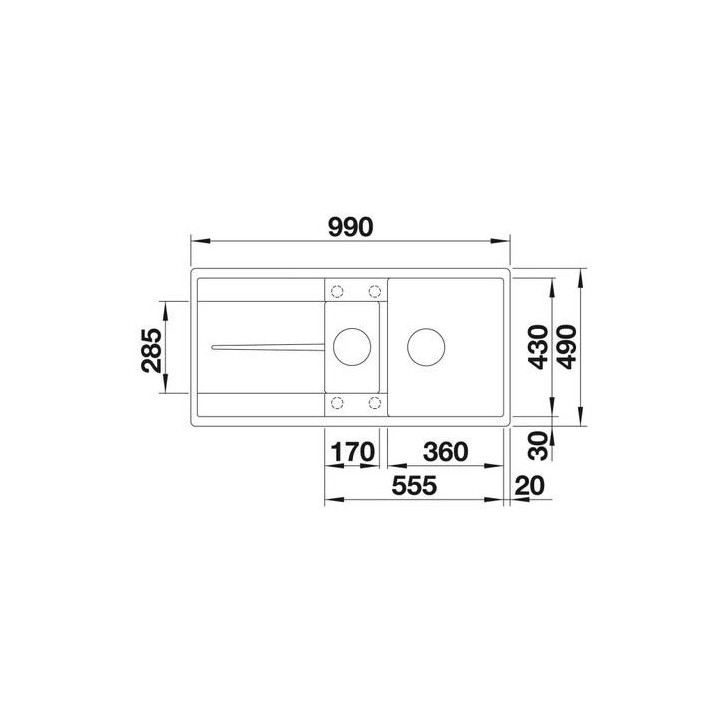 Drez Blanco Elon XL 6 S Silgranit PuraDur 78x50 cm obojstranný, antracit, s automatickým uzáverom