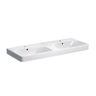 Geberit Smyle Square Umývadlo dvojitý, B120cm, H16.5cm, T48cm, z dwoma przelewami, s dvoma otvormi na batérie