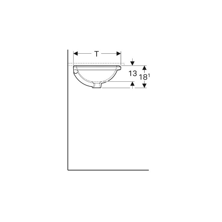 Geberit Variform Umývadlo pod dosku, Oválna, B49.5cm, H18cm, T42cm, z prepadom, bez otvoru pre batériu