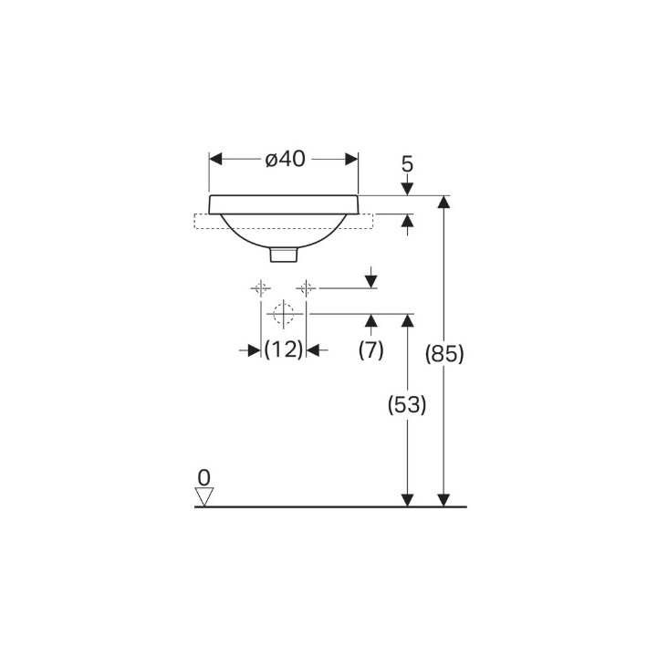 Geberit Variform Zápustné umývadlo, okrúhla, D40cm, H17.8cm, z prepadom, bez otvoru pre batériu